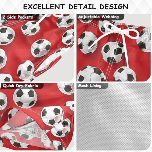 Boys Quick Dry Swim Trunks with Pockets Football Sport Ball Red Beach Shorts for Kids, Toddler Swimsuit Boy3