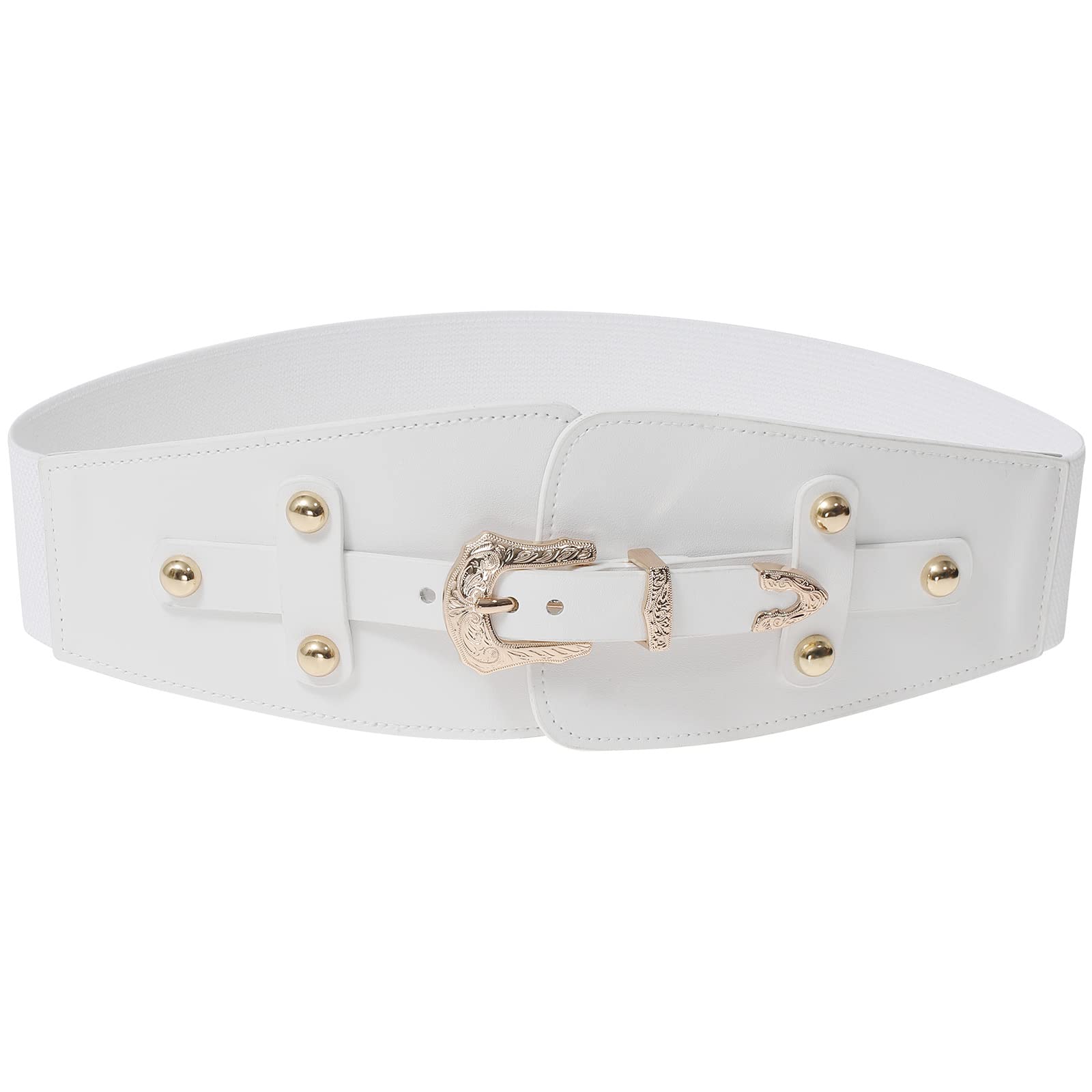 WELROGWomen Wide Elastic Waist Belt for Dresses Wide Vintage Stretchy Belts Waist Belt with Gold Buckle