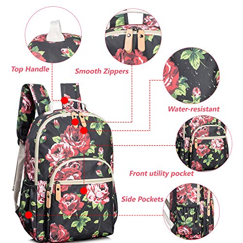 Image of Leaper Floral School Backpack for Girls Travel Bag Bookbag Satchel Bag Black