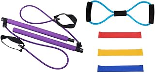 EVANEM Sweat Suit 5pcs Pilates Bar Kit with Resistance Band Portable Yoga Pilates Stick Chest Rope Muscle Toning Bar Yoga Stretch Strap for Body Building Shaping Workout Sets