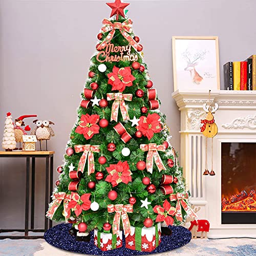 Modfuns 46 Inch Navy Christmas Tree Skirt Velvet Christmas Tree Mat Sequins Xmas Tree Skirt Glittery Round Xmas Tree Carpet Farmhouse Tree Skirts For Merry Christmas Party New Year Holiday Decoraton #TOP4
