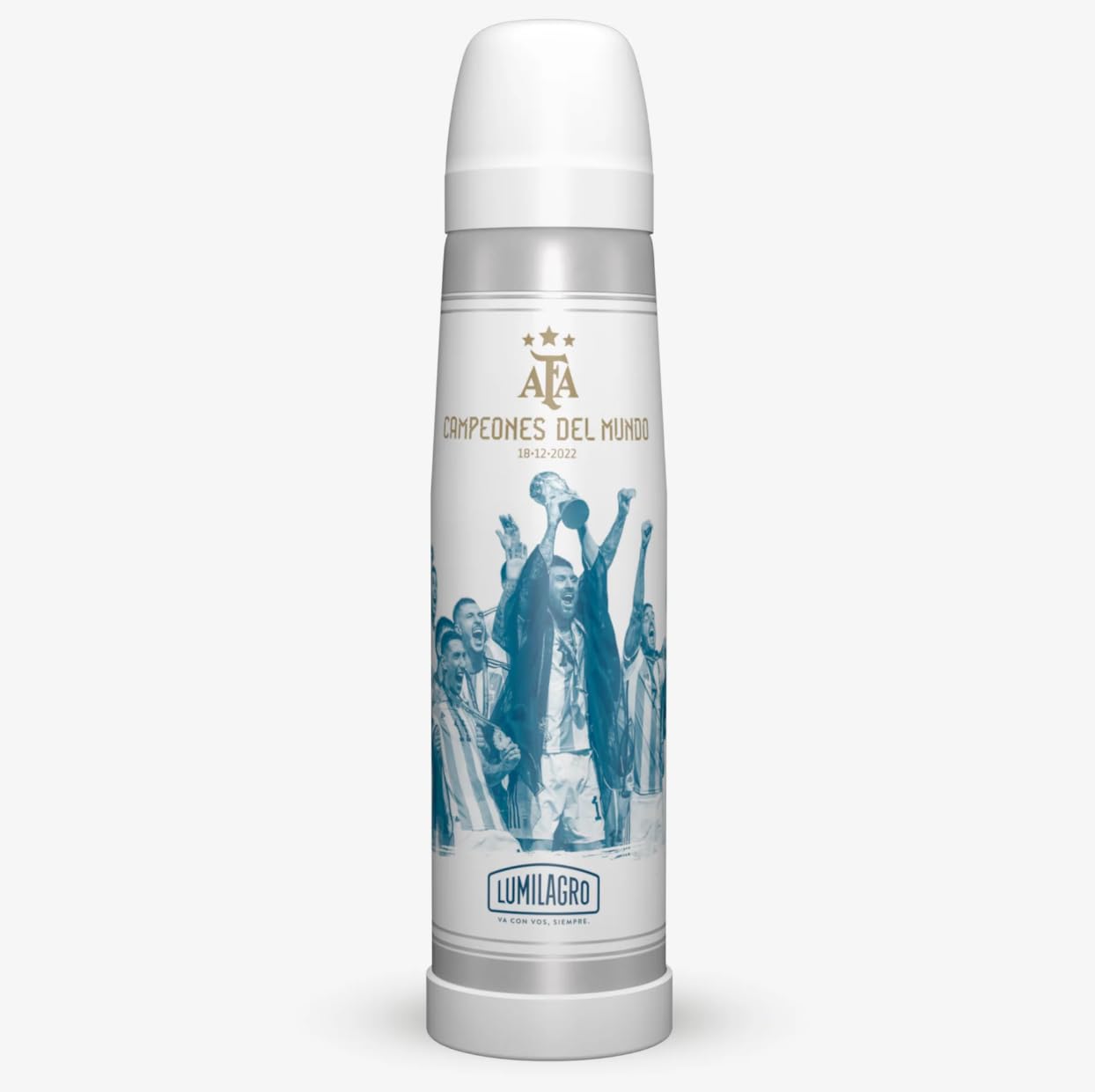 "Lumilagro Termo de acero inoxidable impreso con "Campeones Del Mundo" Ganador de la Copa del Mundo Argentina 2022 con Messi y equipo - 1L