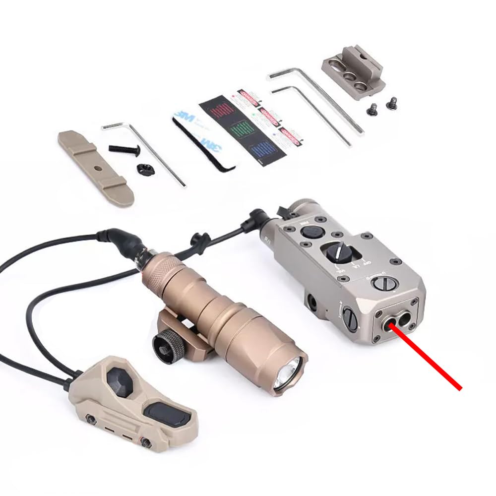 Metal CQL-1 Box Aiming Laser Sight Indicator(with Red Laser + IR Laser), & M300A Strong LED White Flashlight, & AX Modular Dual Wire Remote Pressure Switch(SF+2.5 Plug) Combo, Tan