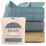 Kitsch African Net Sponge – Exfoliating Body Scrubber for Cleansing & Gentle Daily Exfoliation – Stretchable Bath Sponge for Hard-to-Reach Areas, Long-Lasting Shower Essential - Aqua Grey, 3 Pcs
