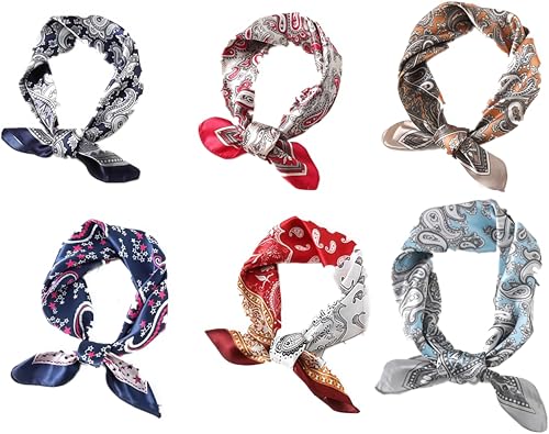 6 pcs Pañuelos Seda Cuello Mujer Turbante, mujer multifunción bufanda facha, pequeña pañuelo sedoso, cuello pañuelo para el pelo, unisex, multicolor, turbante, estilo hip Hop