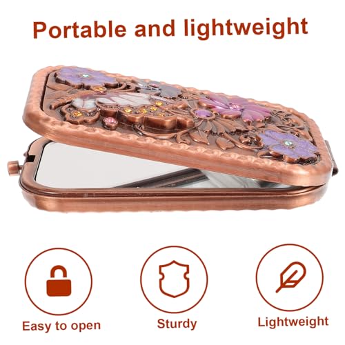Miroir de maquillage pliable vintage double face portable chic - 4
