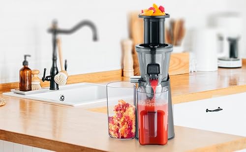 Foto von SEVERIN Slow Juicer – Entsafter für Saft, Sorbet, Eis, Marmelade uvm., elektrische Saftpresse aus Edelstahl, einfache Reinigung dank Easy-Clean Konzept, 1L Auffangbehälter, 150 Watt, ES 3571