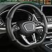 Cxtiy D Shaped Steering Wheel Cover, Genuine Leather Flat Bottom Stearing Wheel Cover Luxury Car Accessories 14 1/2-15 inch (Black)