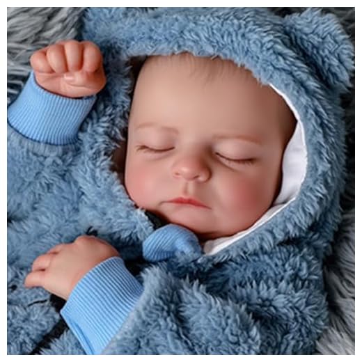 JIZHI Reborn Baby Dolls Boy 20 Inch - Handmade Realistic Reborn Babies Wearing a Blue One-piece Bear Suit - Sleeping Newborn Baby with Soft Cloth Body