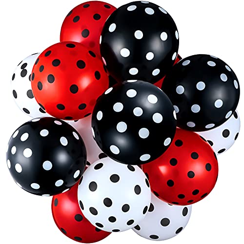 Leyndo 100 Pieces Polka Dots Balloons Colorful Polka Dots Latex Balloons Round 12 Inch Polka Dot Party Balloons in White, Red, Black Polka Dot Birthday Balloons for Wedding Party Festival Decorations