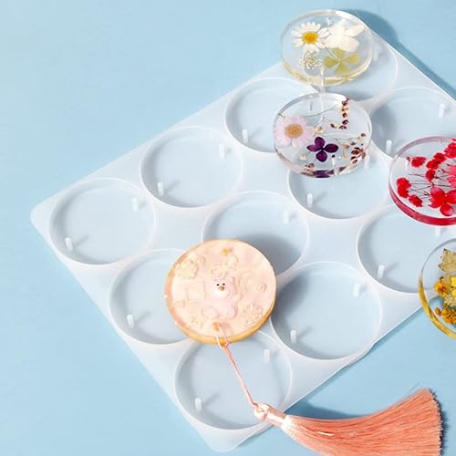 Miniatura 3 de JEYUQAXY Moldes circulares de resina de 12 cavidades, moldes de resina epoxi redondos profundos, moldes de silicona para bricolaje, moldes de