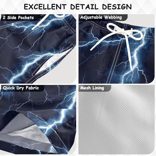 Pigsaly Boys Swim Trunks Blue Thunder Bolt Sparkling Boys Board Shorts Swimsuit Swimwear Summer Bathing Suit 2T3