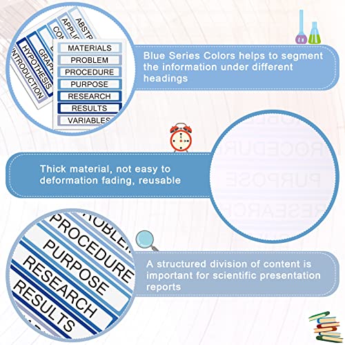 Kosiz 6 Sets Self Adhesive Presentation Science Subtitles Science Fair Display Boards Labels Science Fair Board Supplies Science Fair Titles For Classroom, 14 Titles, 1.4 X 8.7 In (Blue Series Colors) #TOP2