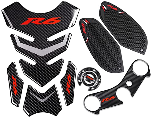 REVSOSTAR Real Carbon Fibre Gas Cap, Anti Slip sticker, Triple Tree Front End Upper, Top Clamp Decal Stickers, Tank Pad, Tank Protector for Yzf R6 (2008-2015), 4 Pcs Per Set by REVSOSTAR - Used condition - US$11.15