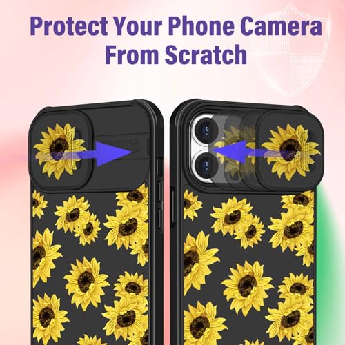 Image of Funermei (2in1 for iPhone 13 Pro Case for Women Sunflower Cute Girls Phone Cover Floral Flowers Girly Pretty Aesthetic Sun Flower Design with Camera Cover Funda for Apple for iPhone 13 Pro Case