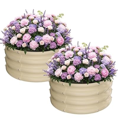 ZXZYHFTY Round Galvanized Raised Garden Bed kit,White Outdoor Garden Raised Planter Box, Round Large Metal Raised Garden Beds for Vegetable 2 * 2 * 1ft 2 Pcs