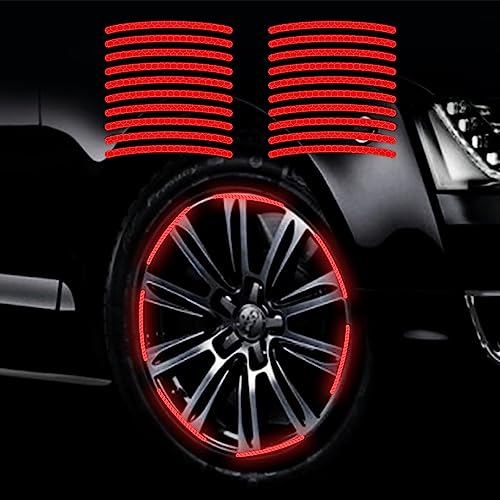 Image of 20PCS Car Wheel Hub Strong Reflective Stickers for Cars Night Safety Warning Reflective Stripe Decal Auto Motorcycle Wheels Rim Cycling Bicycle Truck Car Stickers (Red)