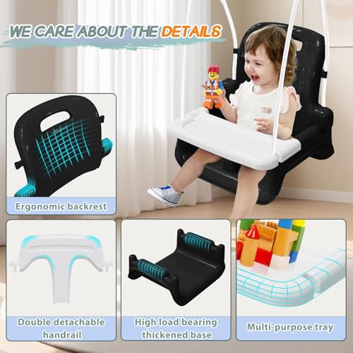 Image of Upgraded Toddler Swing with Tray, Baby Swing Outdoor with Detachable Design, Safety Belt, Foldable Frame for Outdoor & Indoor Use