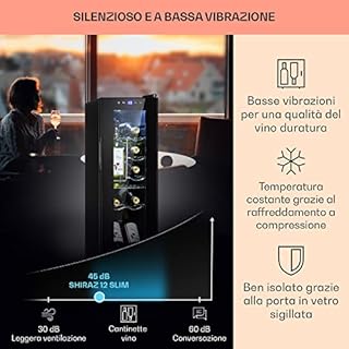 KLARSTEIN Cantinetta Vino Design, Cantinetta Vino Refrigerata a Zona Singola per Vino Rosso, Bianco e Birra, Controlli Touch, Frigo Vino Cantinetta per Esterno/Interno, 5-18°C, 32L, 12 Bottiglie