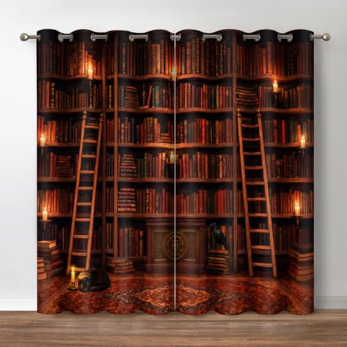 Jekeno Dark Academia Bookshelf Window Blackout Curtain