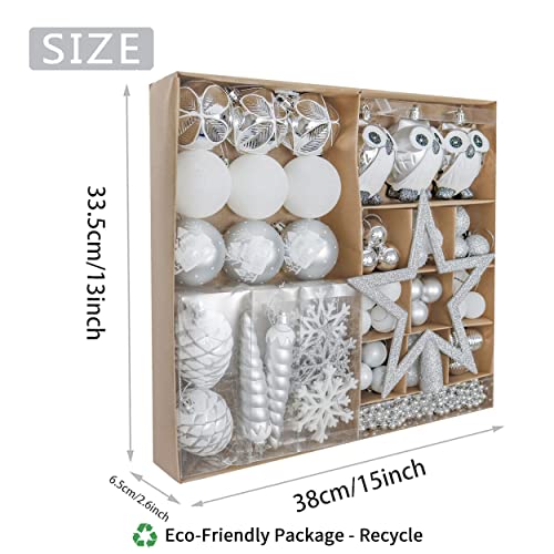Partybysam 90Ct 30Mm-120Mm Silver Christmas Tree Ornaments, Frozen Winter Silver And White Shatterproof Christmas Ball Ornaments For Christmas Decorations, Value Pack #TOP5
