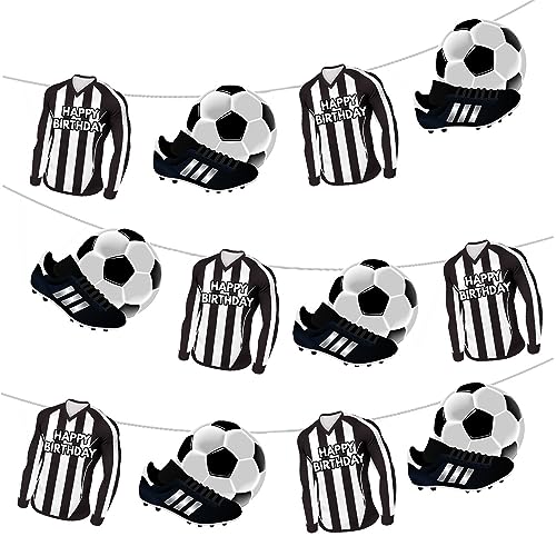 AK Giftshop Football Black and White Striped Team Colours Bunting Party Decorations - 12pcs / 2.5m Ribbon