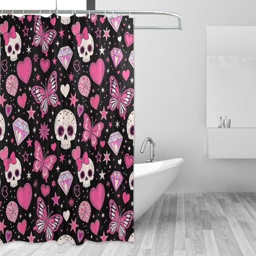 Rideau de douche tête de mort en polyester imperméable pour salle de bain 183x183cm avec crochets