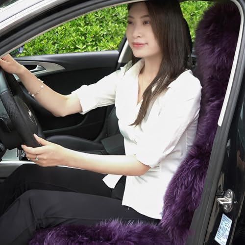 Image of OGLAND Fluffy Sheepskin Car Seat Covers for Soft Auto Fur Pet Cushion Pad