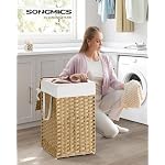 SONGMICS Laundry Hamper with Lid, 17.2 Gallon (65 L) Synthetic Rattan Clothes Laundry Basket with Lid and Handles, Foldable, Removable Liner, Goose Yellow ULCB165N01 - Image 2