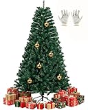 Christmas Trees 6FT/1.8M, 920 Branch Tips Bushy Xmas Tree, Easy to Install Fake Christmas Trees 6 FT, Green Artificial Christmas Tree 6 Foot, with Metal Stand, Gloves, 6 Gold Balls for Indoor, Outdoor - Image 1