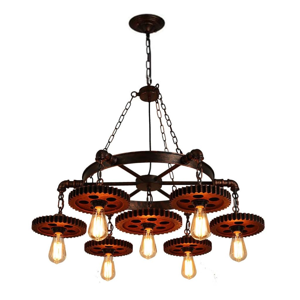 DOCJX Retro Solid Wood Pendant Light Industrial Style Vintage Hanging Lamp Wood Ceiling Chandelier E27 Antique Edison Retro Lamp Kitchen Dining Chandelier Light Fixture (Size : 7 heads)