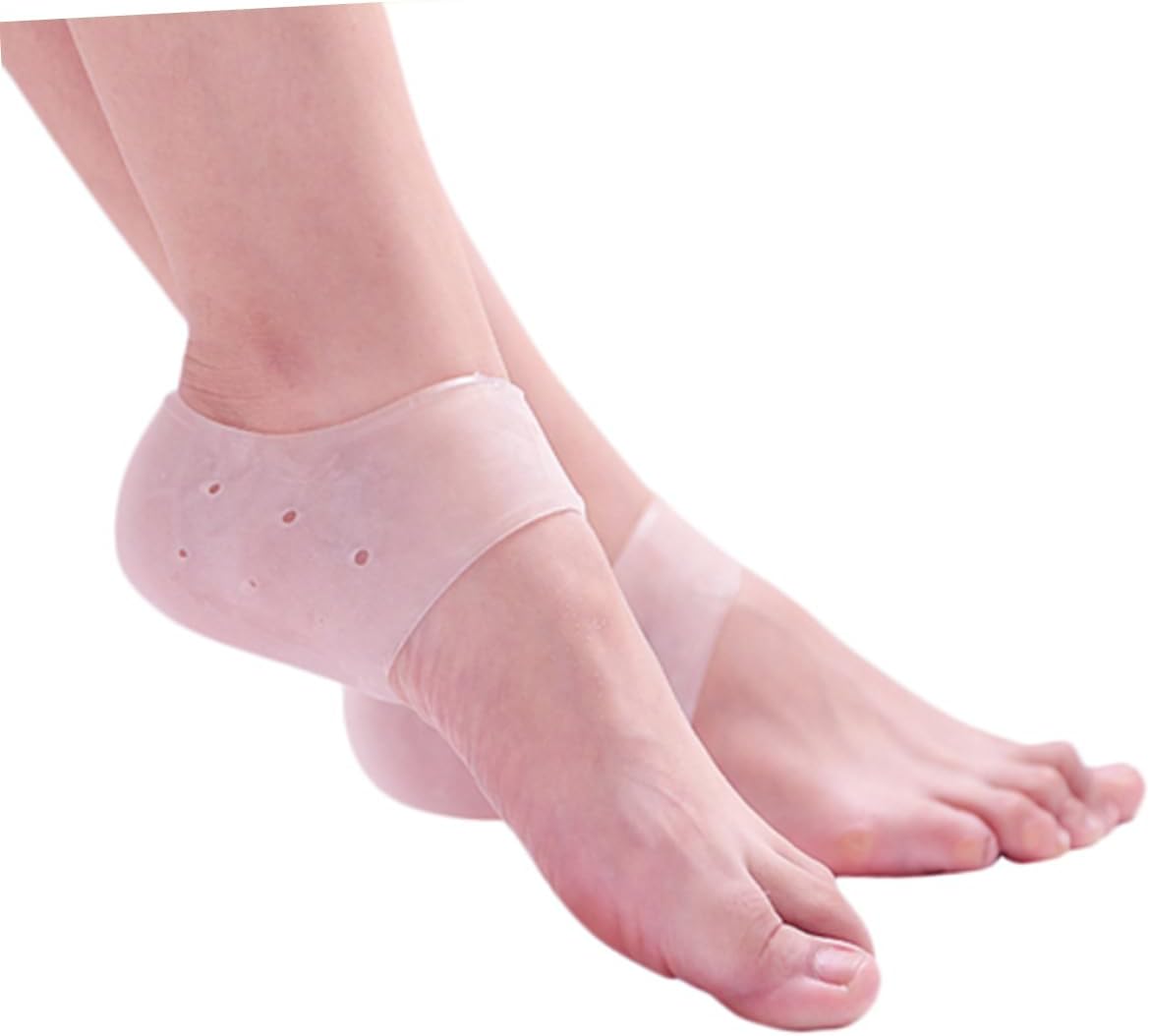 Mipcase Gel Heel Cushion Pads with Breathable Holes Silicone Protectors for Foot Skin Care and Pressure Relief Reusable and Washable White Thick Style
