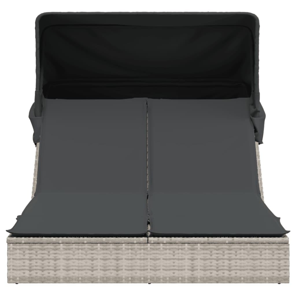 Homgoday Lit double auvent et coussins gris clair en polyrotin, décor de meubles, chaises longues, canapé-lit, lit de piscine, lit de jardin