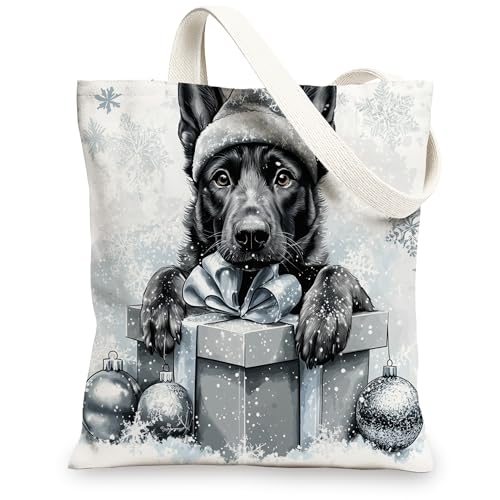 Bolsa de lona para compras de 13 x 15 pulgadas, bolsa de tela reutilizable de lujo para compras, regalo de Navidad para mujeres, decoración de regalo de pintura para mascotas