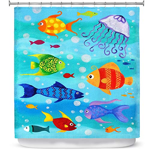 Dia Noche Designs Shower Curtains by Nicola Joyner Njoy Art - Happy Fish