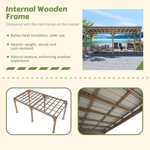 Image of BlueWish 10' x20' Cedar Wood BBQ Gazebo with 5.5 inch Width Column, Patio Gazebo with Sturdy Structure, Wind-Resistant Grill Gazebo Shelter with Sloping Roof for Barbecue, Backyard, Light Mocha Brown