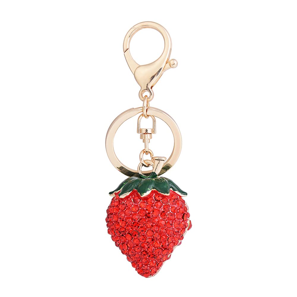 Medifier Women's Red Cute Keychains Rhinestone Charms Strawberry Key Ring For Girlfriend Teen Girls Adults Bling Crystal Pendant Keyring Key Chain For Car Keys Purse Bag Creative Gift