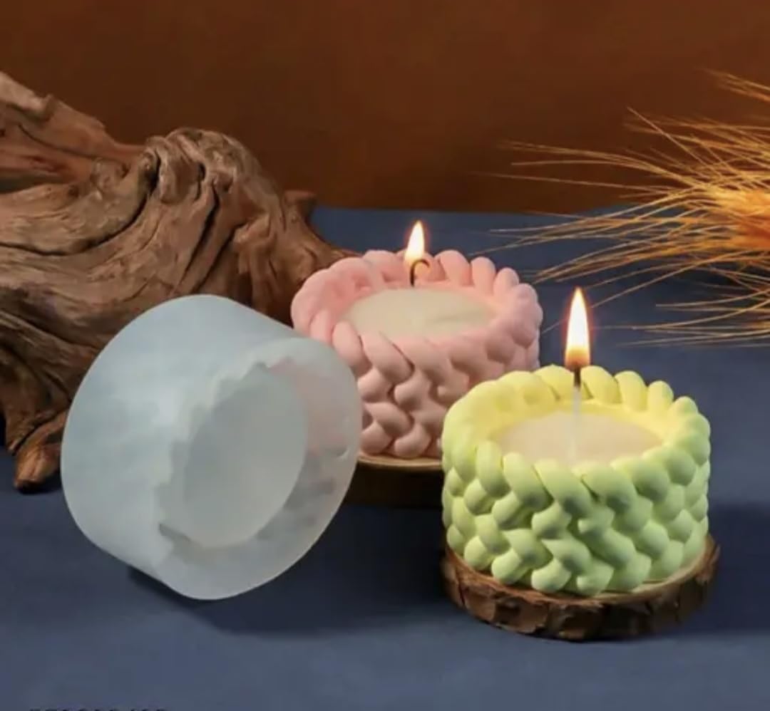 Silicone Candle Holder Mould, Woven Texture Design, for DIY Candle Making-image-4