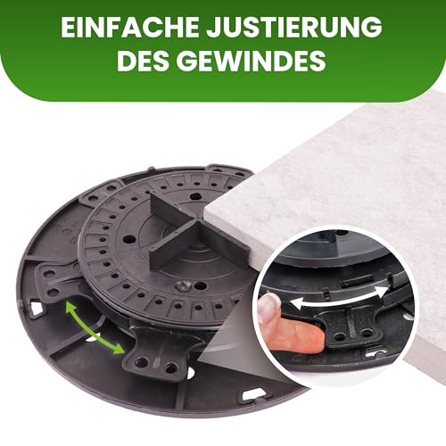 Gartenwelt Riegelsberger justierbarer Plattenlager PRO Stelzlager Stellfuß für Terrassen-Platten Keramik Stein Beton Fliesen höhenverstellbar 40-64 mm | 10 Stück
