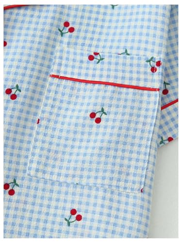Image of BEAUDRM Women's Two Piece Pajama Sets Allover Print Short Sleeve Sleepwear Button Down Shirt and Bow Shorts Pj Set Loungewear