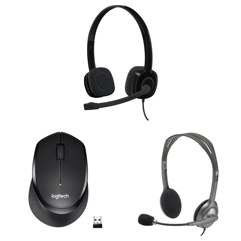 Logitech H151 Wired On Ear Headphones with Mic (Black) & M331 Silent Plus Wireless Mouse Black