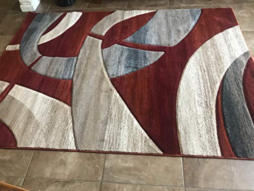 Modern Contemporary Geometric Area Rug Rust Terra Cotta Burgundy Blue & Beige Sculpture Design 248 (8 Feet X 10 Feet 6 Inch) #TOP7