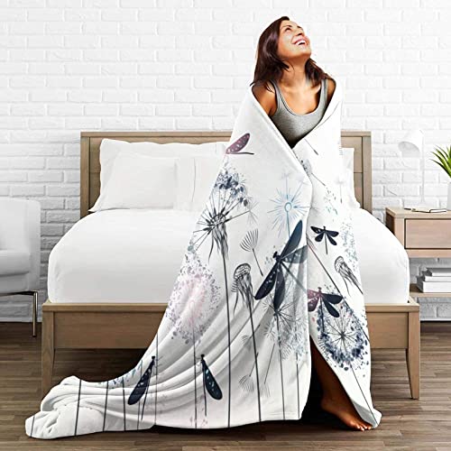 Elegant Dandelion And Dragonfly Soft Throw Blanket All Season Microplush Warm Blankets Lightweight Tufted Fuzzy Flannel Fleece Throws Blanket For Bed Sofa Couch 80"X60" #TOP5
