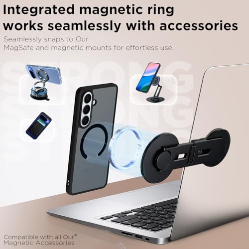 Image of RIGGEAR Shockproof Sleek Hybrid Armor Magnetic Back Cover Case Compatible with MagSafe Accessories for Samsung Galaxy S26 (Smoke Black Matte PC + Black TPU Bumper)