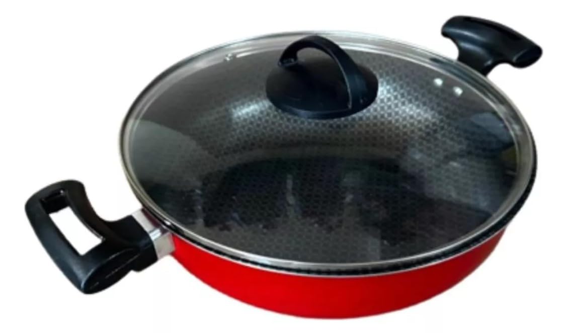 Panela Wok Paella Vermelha 26cm Antiaderente Teflon