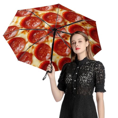 Meaudiwes Fashion Windproof Folding Travel Umbrella Unisex Compact Automatic Open Close Pizza