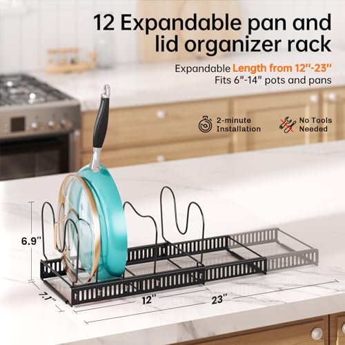 image for MUDEELA Expandable Pots and Pans Organizer Rack under Cabinet, Pots Li