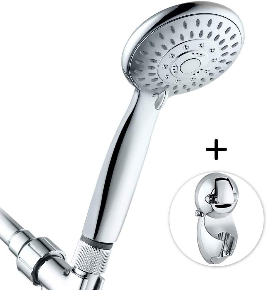 Faucet Shower Head, High Pressure Shower Head with Adjustable Height Suction Cup Bracket, 80 Inches Hose and Flow Regulator, Fog Surface Design, Shower System