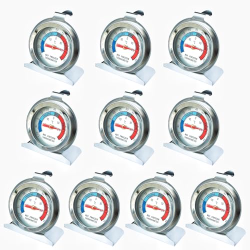 10 Pack Refrigerator Freezer Thermometer, Classic Series Stainless Steel Large Dial Thermometer for Refrigerator Fridge Freezer Cooler