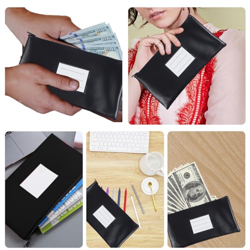 20-Pack Money Bank Bag With Zipper, 11 x 6 Inch Leatherette Security Bank Deposit Bag Black Money Pouch Cash Bag Wallet Bag with Clear Window for Cash, Coins, Invoice, Bills, Tools, Receipt Organizer